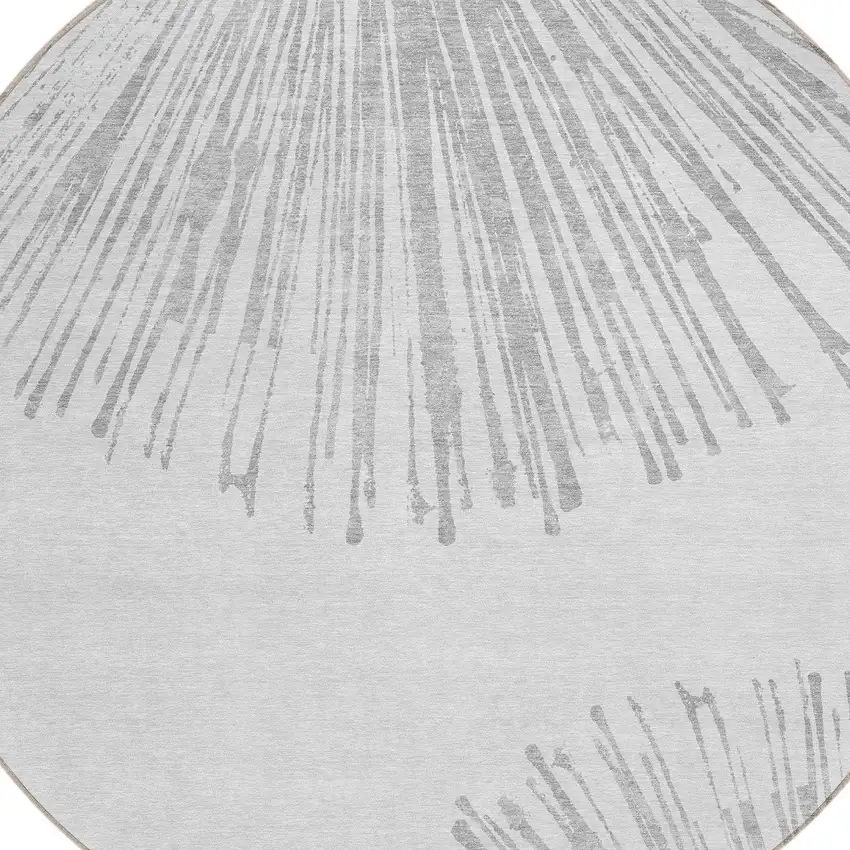 8' Gray And Ivory Round Abstract Washable Indoor Outdoor Area Rug Photo 4