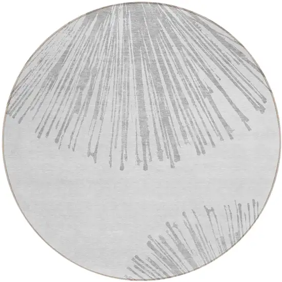 8' Gray And Ivory Round Abstract Washable Indoor Outdoor Area Rug Photo 1