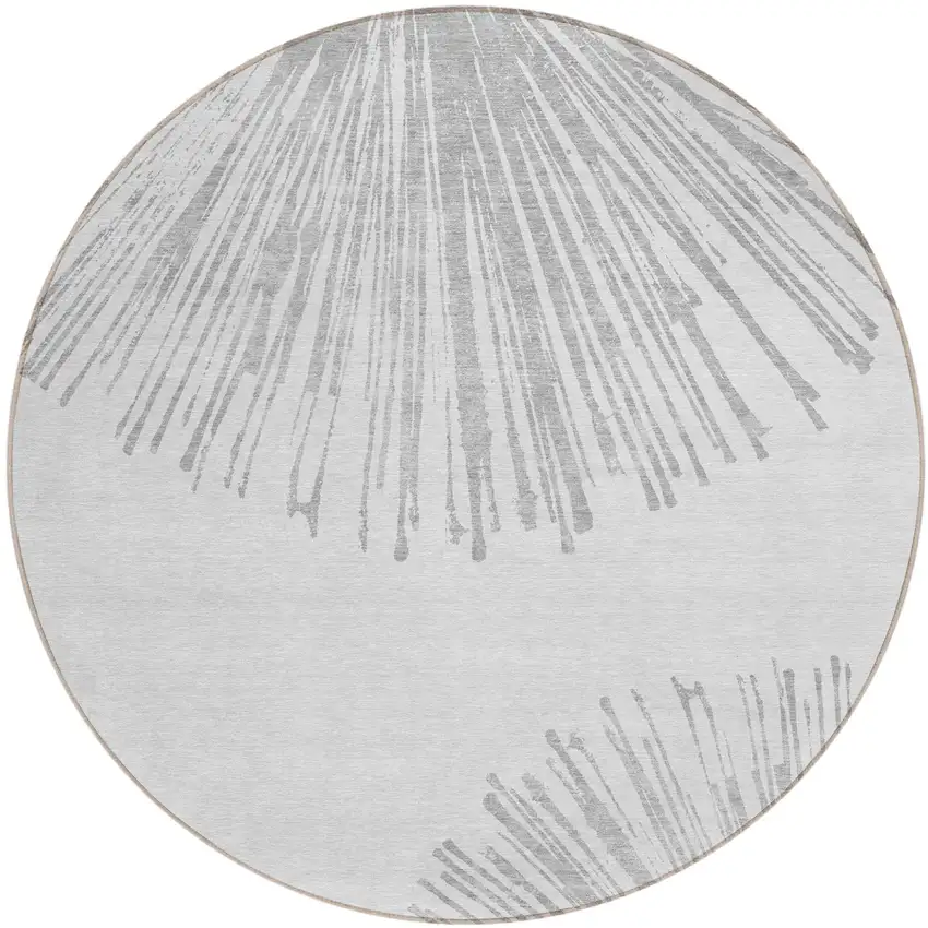 8' Gray And Ivory Round Abstract Washable Indoor Outdoor Area Rug Photo 1