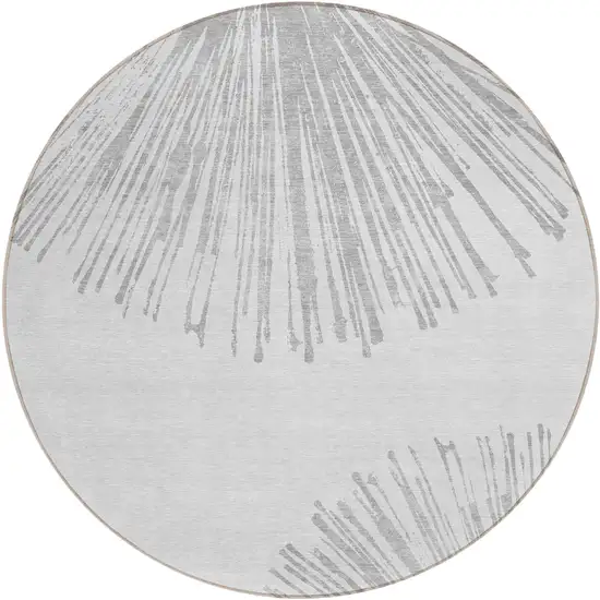 8' Gray And Ivory Round Abstract Washable Indoor Outdoor Area Rug Photo 1