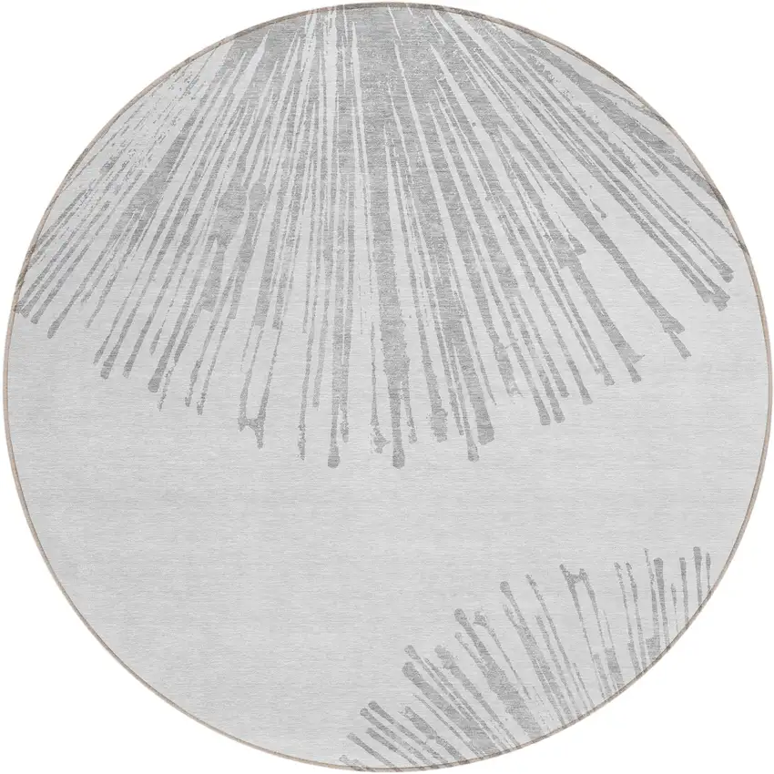8' Gray And Ivory Round Abstract Washable Indoor Outdoor Area Rug Photo 1