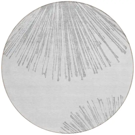 8' Gray And Ivory Round Abstract Washable Indoor Outdoor Area Rug Photo 5