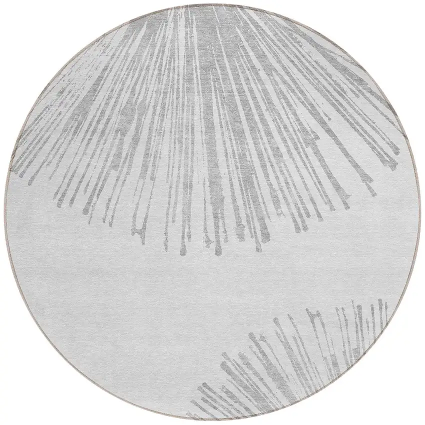 8' Gray And Ivory Round Abstract Washable Indoor Outdoor Area Rug Photo 5