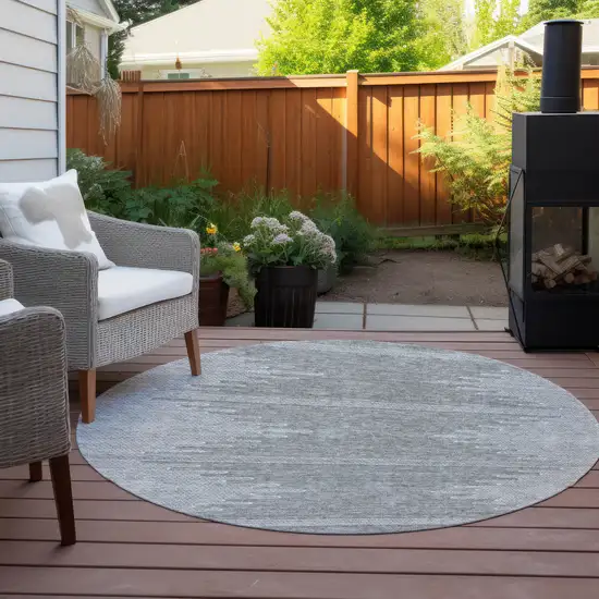 8' Gray And Ivory Round Abstract Washable Indoor Outdoor Area Rug Photo 6
