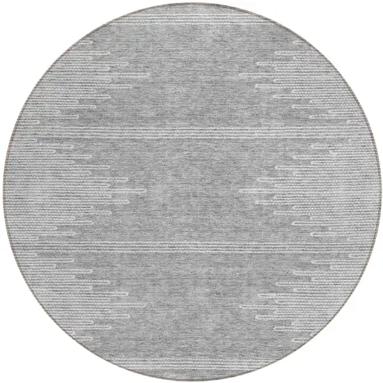 8' Gray And Ivory Round Abstract Washable Indoor Outdoor Area Rug Photo 2