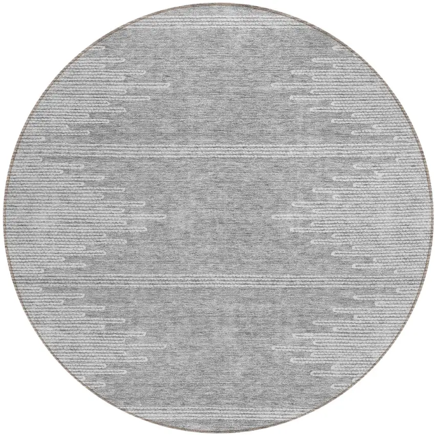 8' Gray And Ivory Round Abstract Washable Indoor Outdoor Area Rug Photo 2