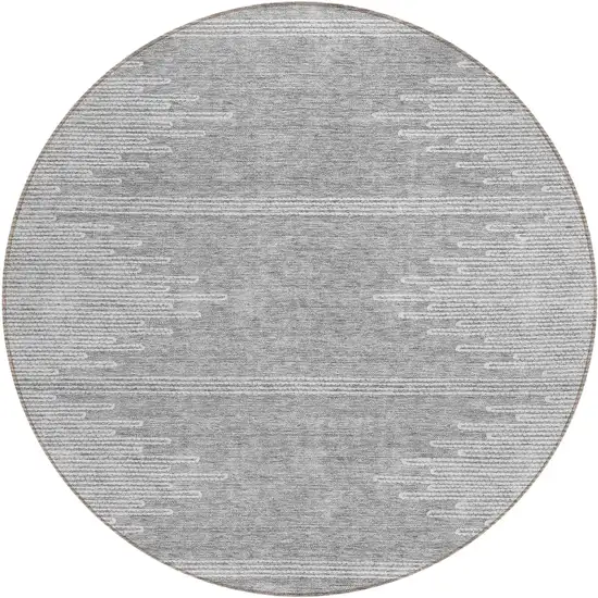 8' Gray And Ivory Round Abstract Washable Indoor Outdoor Area Rug Photo 2