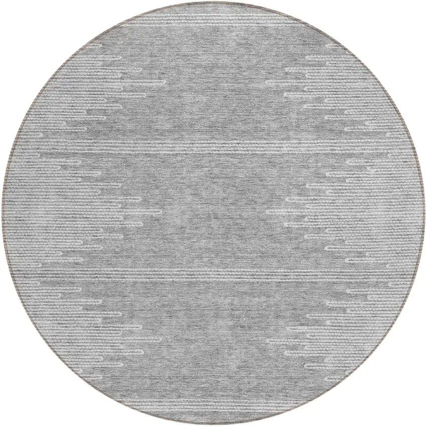 8' Gray And Ivory Round Abstract Washable Indoor Outdoor Area Rug Photo 2