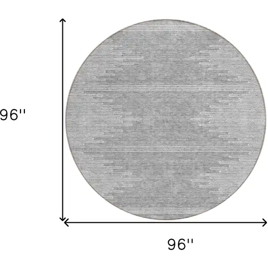 8' Gray And Ivory Round Abstract Washable Indoor Outdoor Area Rug Photo 3