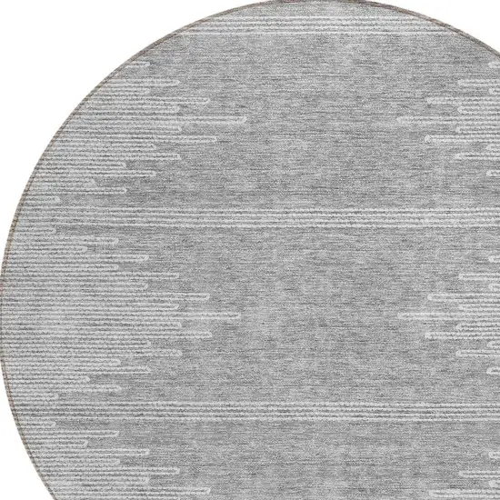 8' Gray And Ivory Round Abstract Washable Indoor Outdoor Area Rug Photo 5