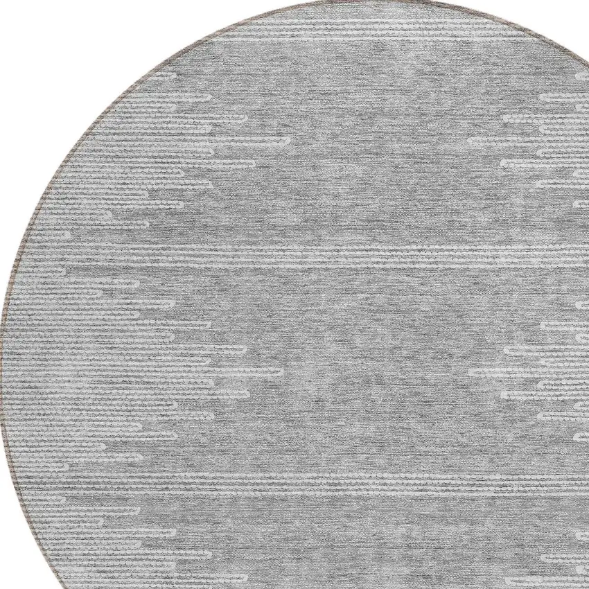 8' Gray And Ivory Round Abstract Washable Indoor Outdoor Area Rug Photo 5