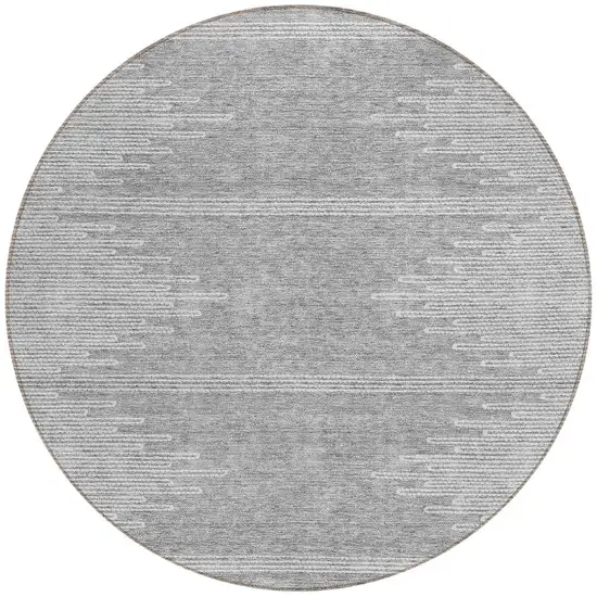 8' Gray And Ivory Round Abstract Washable Indoor Outdoor Area Rug Photo 4