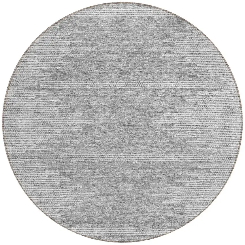 8' Gray And Ivory Round Abstract Washable Indoor Outdoor Area Rug Photo 4