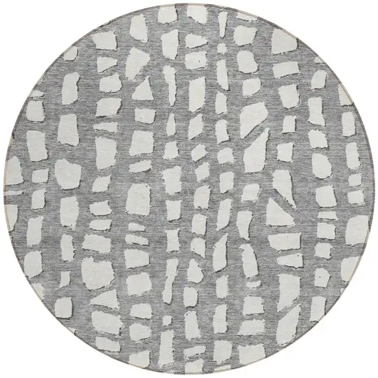 8' Gray And Ivory Round Abstract Washable Indoor Outdoor Area Rug Photo 5