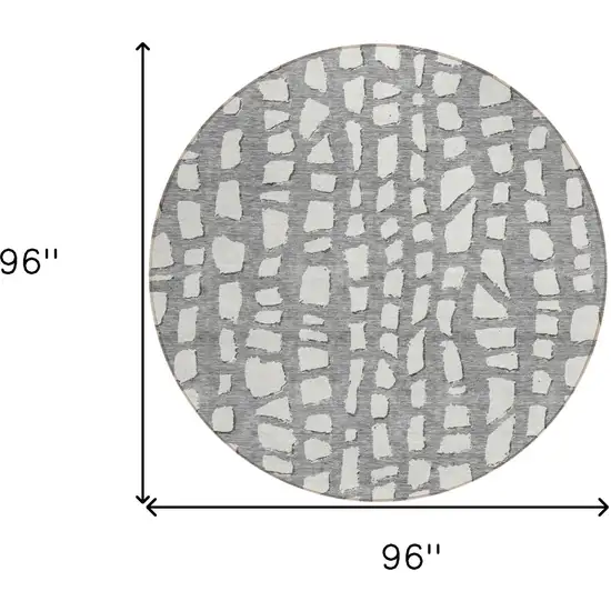 8' Gray And Ivory Round Abstract Washable Indoor Outdoor Area Rug Photo 8