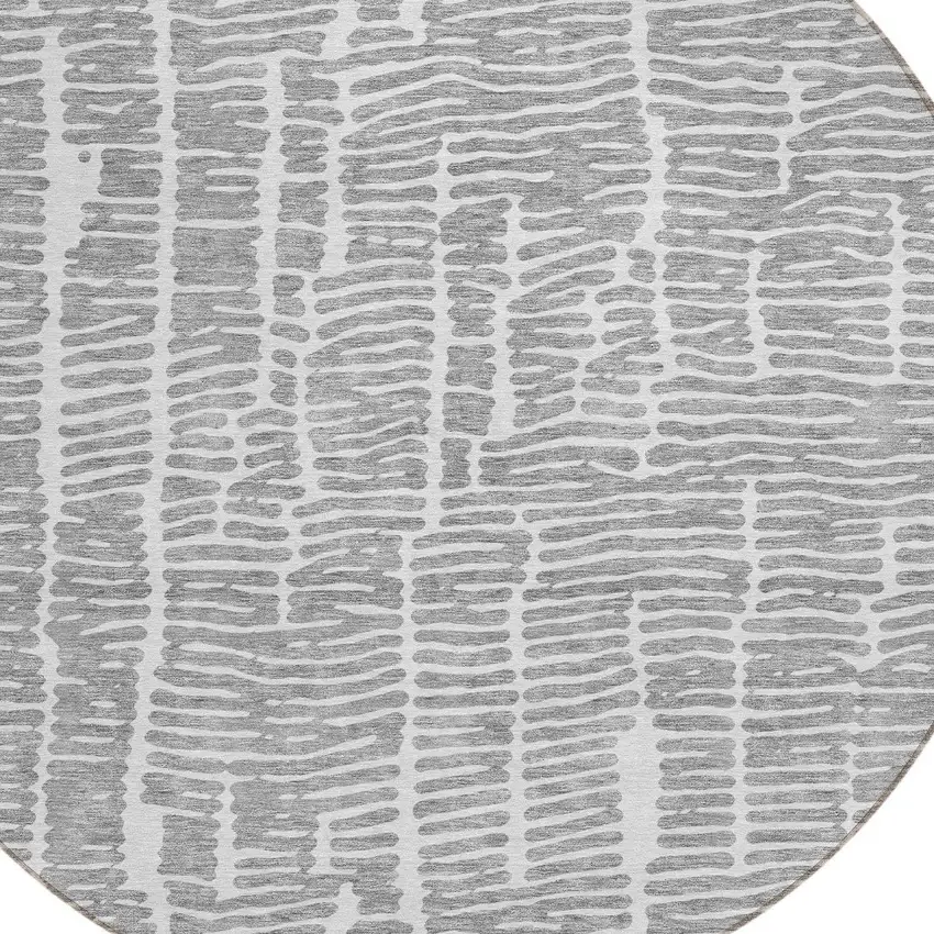 8' Gray And Ivory Round Abstract Washable Indoor Outdoor Area Rug Photo 6
