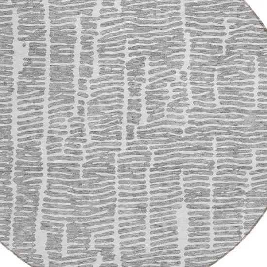 8' Gray And Ivory Round Abstract Washable Indoor Outdoor Area Rug Photo 6