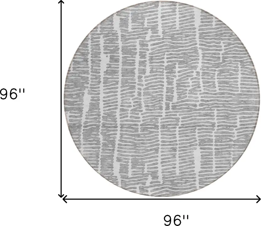8' Gray And Ivory Round Abstract Washable Indoor Outdoor Area Rug Photo 3