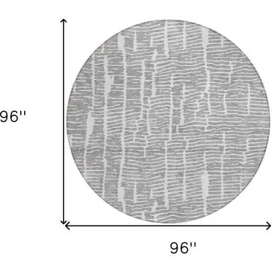 8' Gray And Ivory Round Abstract Washable Indoor Outdoor Area Rug Photo 3
