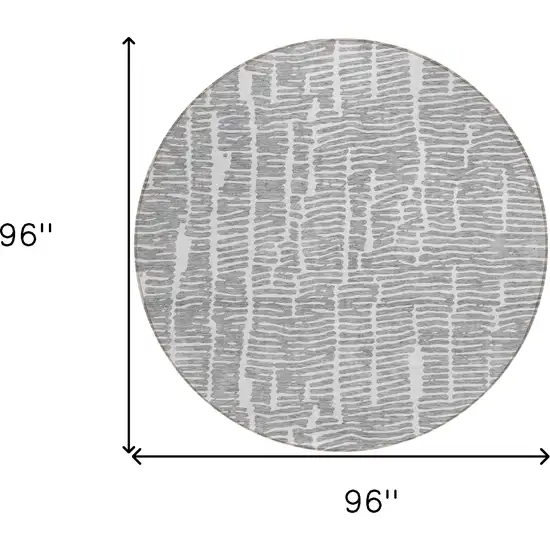 8' Gray And Ivory Round Abstract Washable Indoor Outdoor Area Rug Photo 3