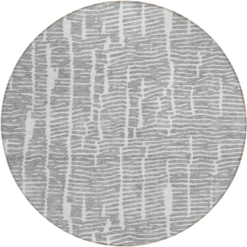 8' Gray And Ivory Round Abstract Washable Indoor Outdoor Area Rug Photo 2