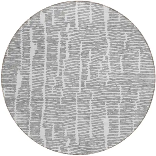 8' Gray And Ivory Round Abstract Washable Indoor Outdoor Area Rug Photo 2