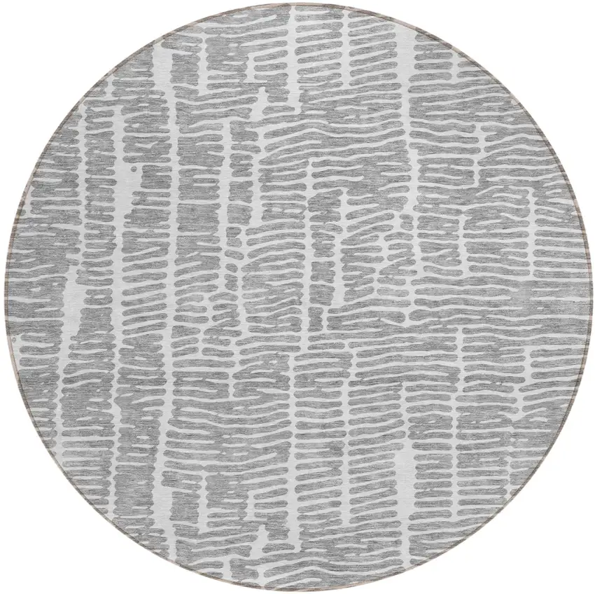 8' Gray And Ivory Round Abstract Washable Indoor Outdoor Area Rug Photo 2
