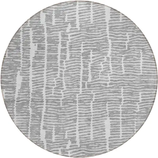 8' Gray And Ivory Round Abstract Washable Indoor Outdoor Area Rug Photo 2
