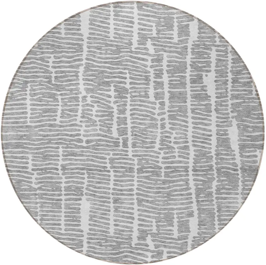 8' Gray And Ivory Round Abstract Washable Indoor Outdoor Area Rug Photo 7