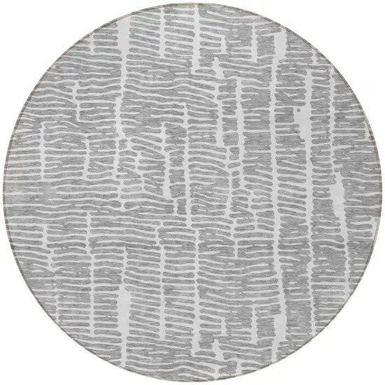 8' Gray And Ivory Round Abstract Washable Indoor Outdoor Area Rug Photo 7