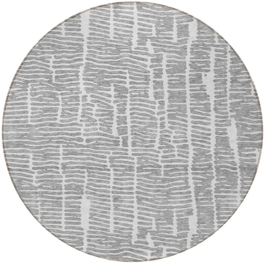 8' Gray And Ivory Round Abstract Washable Indoor Outdoor Area Rug Photo 7