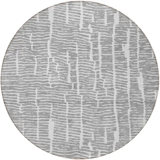 8' Gray And Ivory Round Abstract Washable Indoor Outdoor Area Rug Photo 7