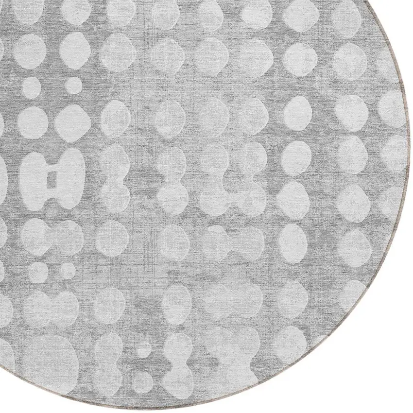 8' Gray And Ivory Round Abstract Washable Indoor Outdoor Area Rug Photo 4