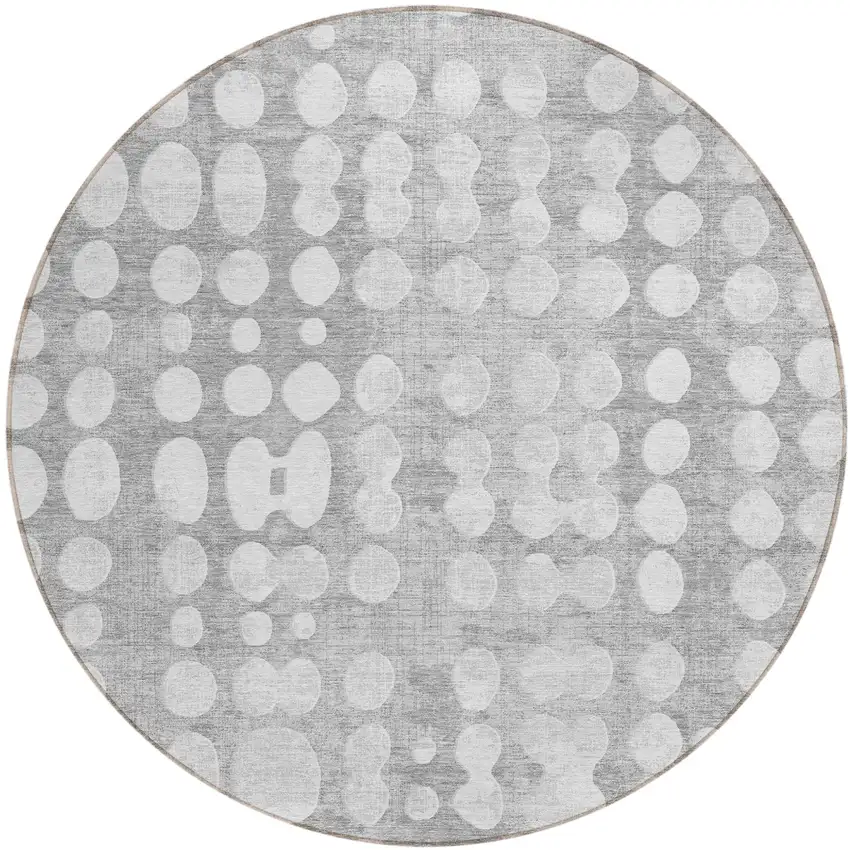 8' Gray And Ivory Round Abstract Washable Indoor Outdoor Area Rug Photo 2