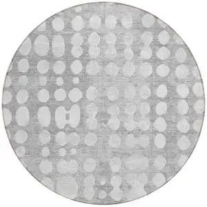 Photo of 8' Gray And Ivory Round Abstract Washable Indoor Outdoor Area Rug