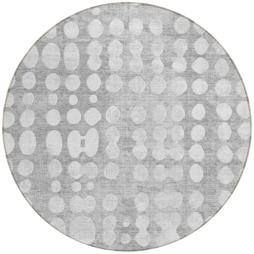 8' Gray And Ivory Round Abstract Washable Indoor Outdoor Area Rug Photo 5