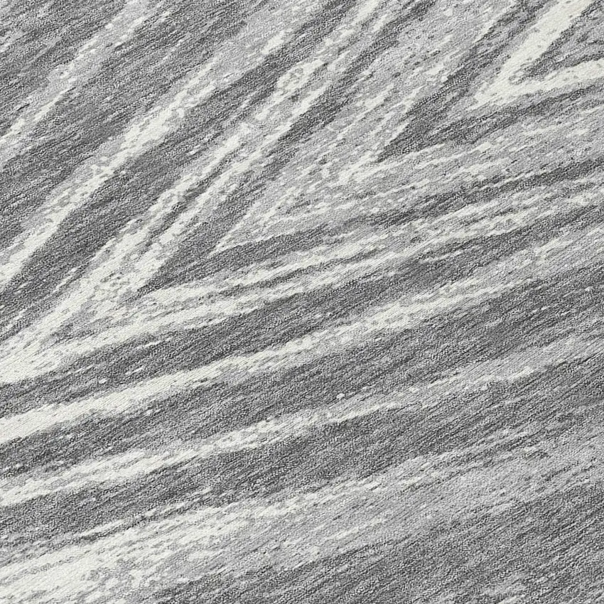 8' Gray And Ivory Round Abstract Washable Indoor Outdoor Area Rug Photo 8