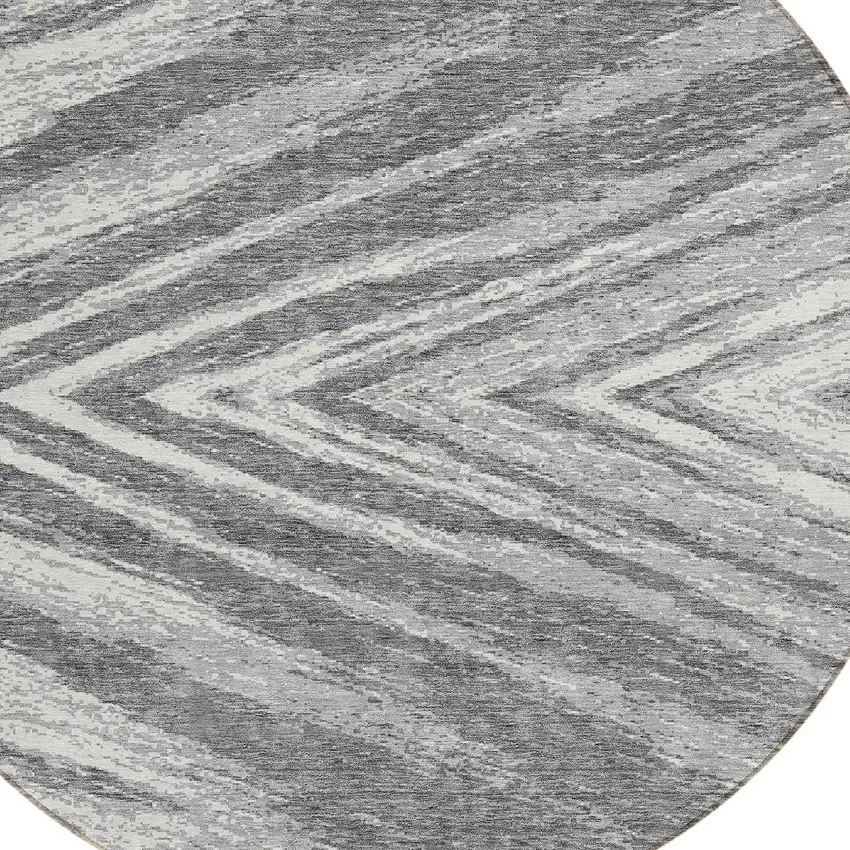 8' Gray And Ivory Round Abstract Washable Indoor Outdoor Area Rug Photo 4