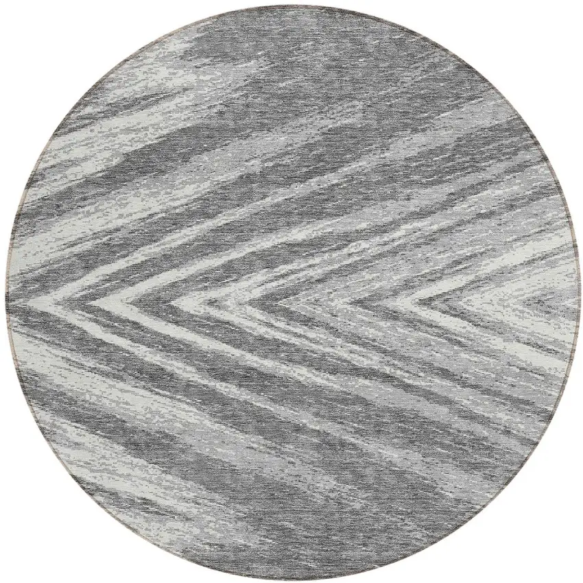 8' Gray And Ivory Round Abstract Washable Indoor Outdoor Area Rug Photo 5