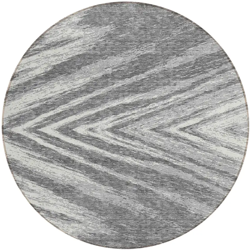 8' Gray And Ivory Round Abstract Washable Indoor Outdoor Area Rug Photo 2