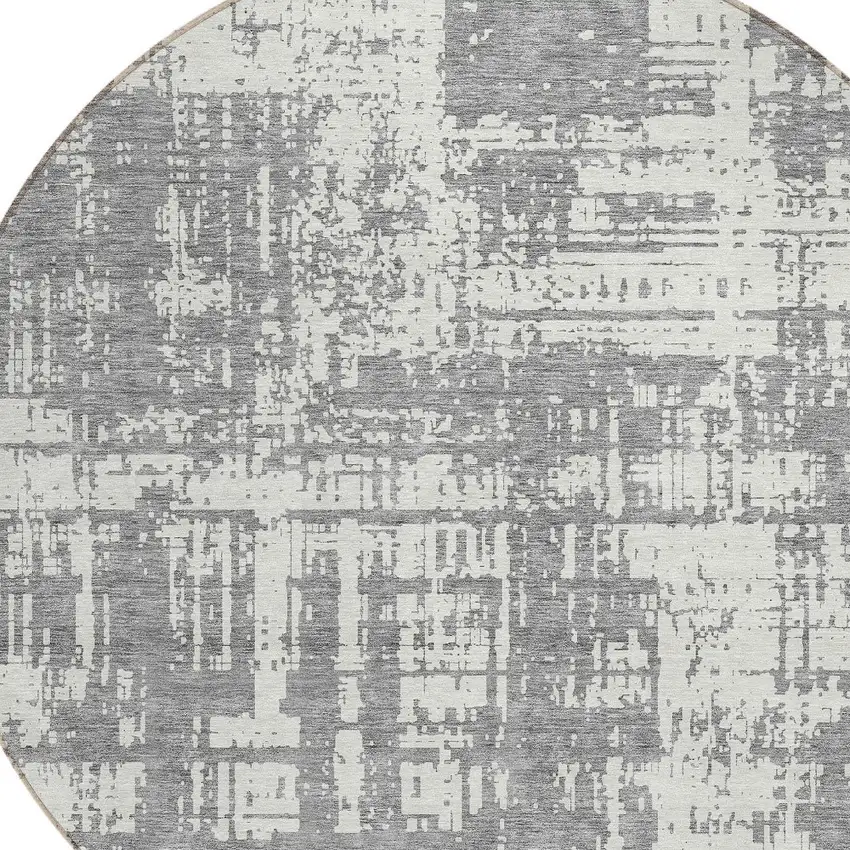 8' Gray And Ivory Round Abstract Washable Indoor Outdoor Area Rug Photo 4