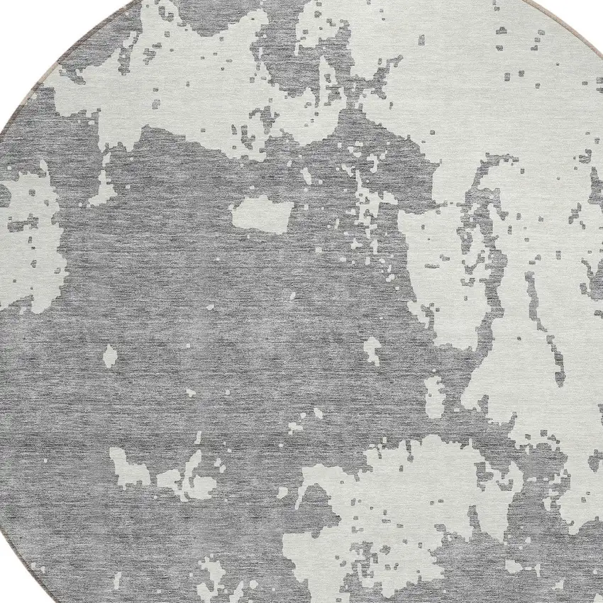 8' Gray And Ivory Round Abstract Washable Indoor Outdoor Area Rug Photo 4
