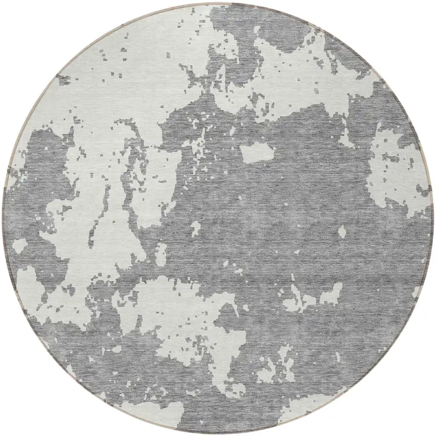 8' Gray And Ivory Round Abstract Washable Indoor Outdoor Area Rug Photo 5