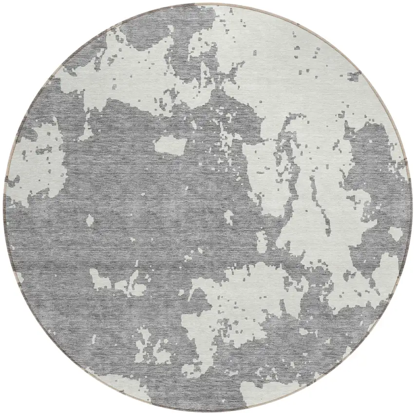 8' Gray And Ivory Round Abstract Washable Indoor Outdoor Area Rug Photo 2