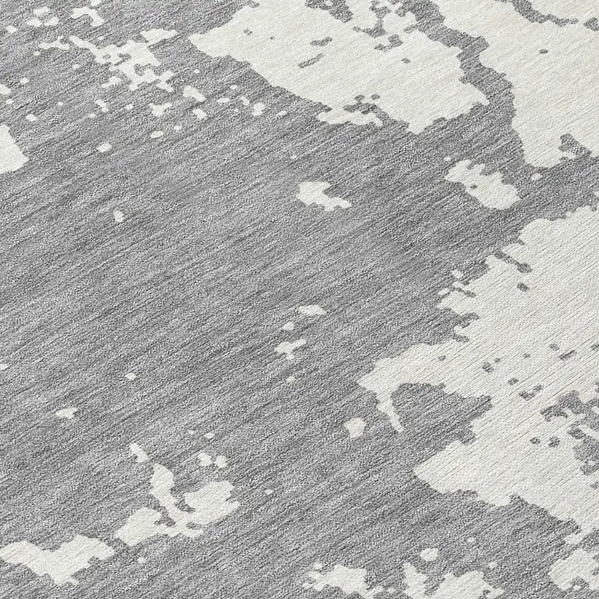 8' Gray And Ivory Round Abstract Washable Indoor Outdoor Area Rug Photo 8