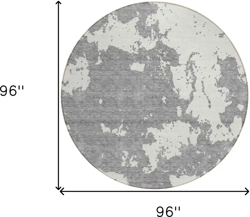 8' Gray And Ivory Round Abstract Washable Indoor Outdoor Area Rug Photo 3