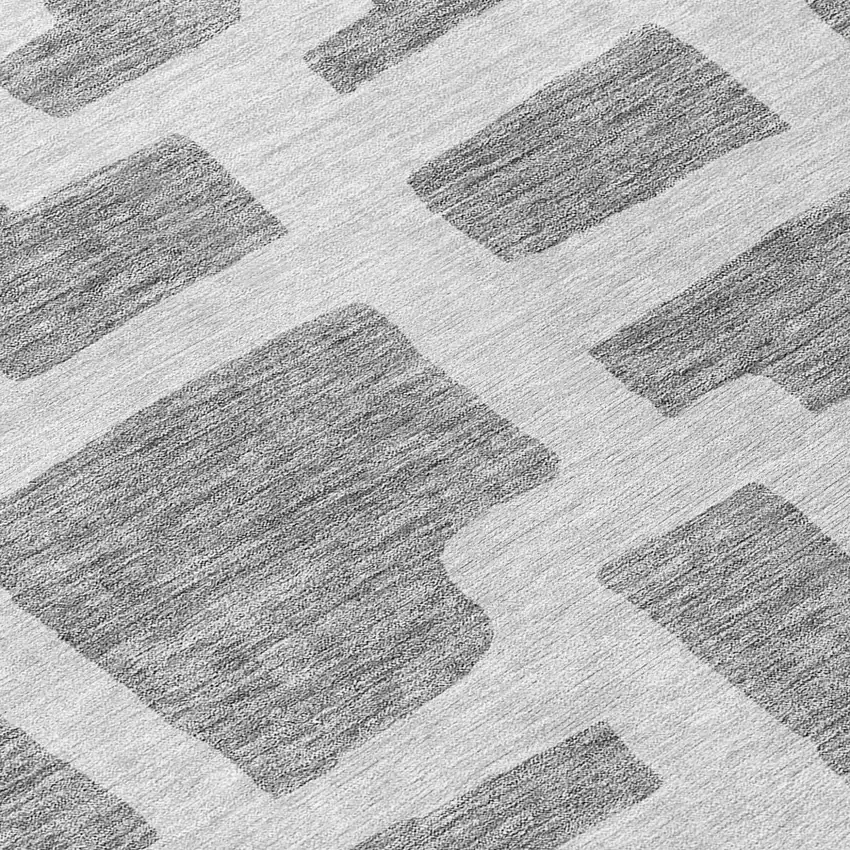 8' Gray And Ivory Round Abstract Washable Indoor Outdoor Area Rug Photo 8