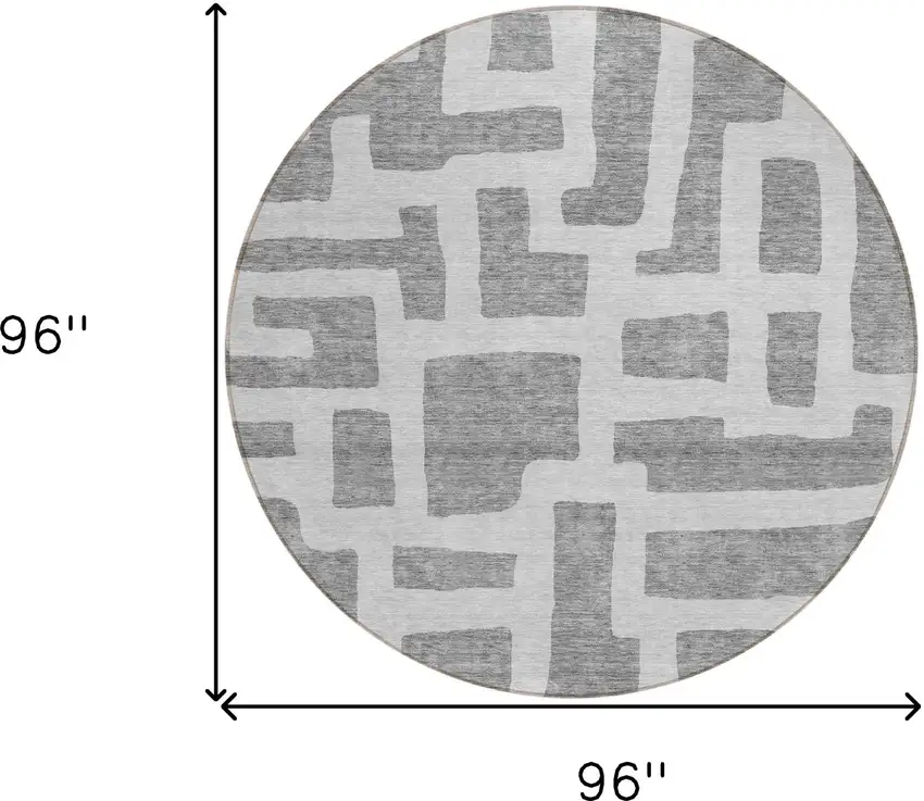 8' Gray And Ivory Round Abstract Washable Indoor Outdoor Area Rug Photo 3