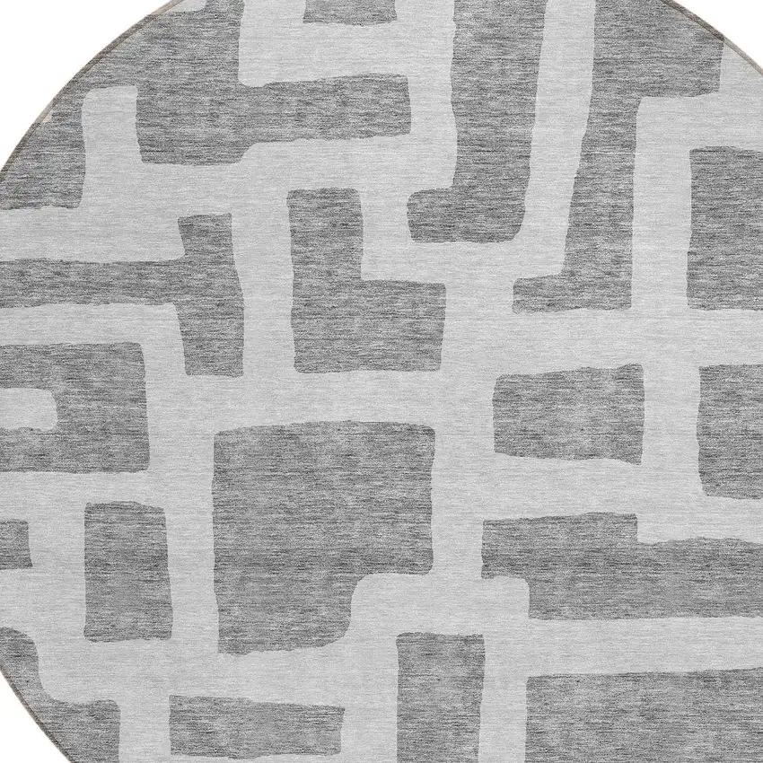 8' Gray And Ivory Round Abstract Washable Indoor Outdoor Area Rug Photo 4
