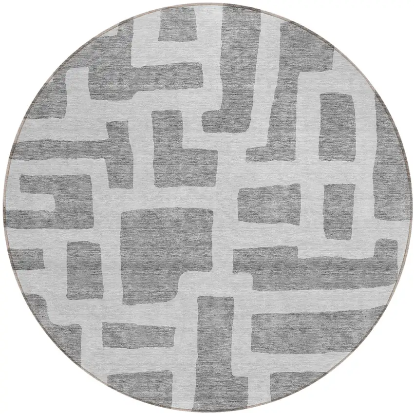 8' Gray And Ivory Round Abstract Washable Indoor Outdoor Area Rug Photo 2